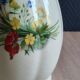 Vintage White Broken Ceramic Vase with Floral Pattern, Ribbed Vase