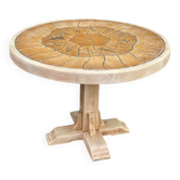 Vintage round Barrois dining table renovated in solid oak and ceramic