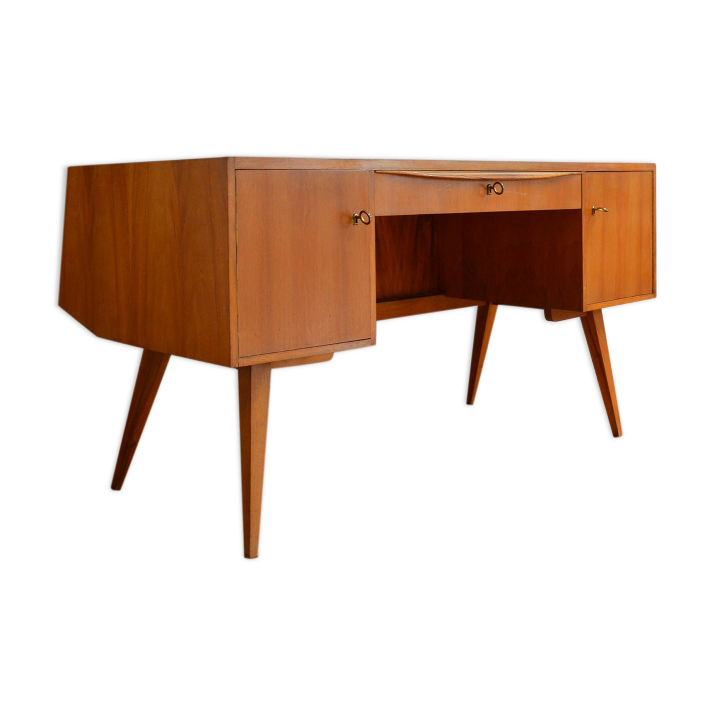 Scandinavian feet compass desk 1960 vintage teak