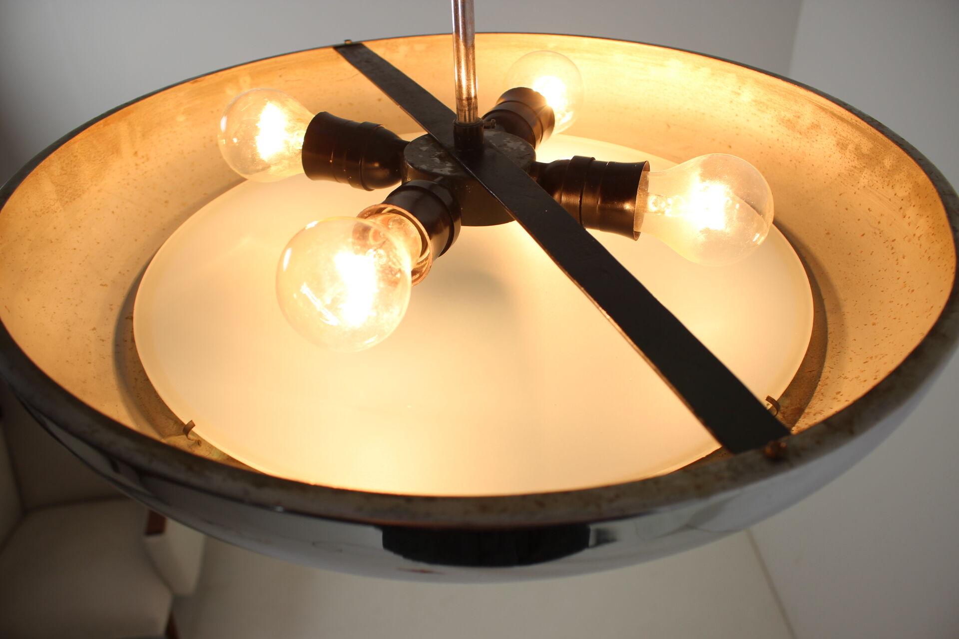 Functionalist chrome Pendant UFO by Josef Hurka for Napako, 1930s