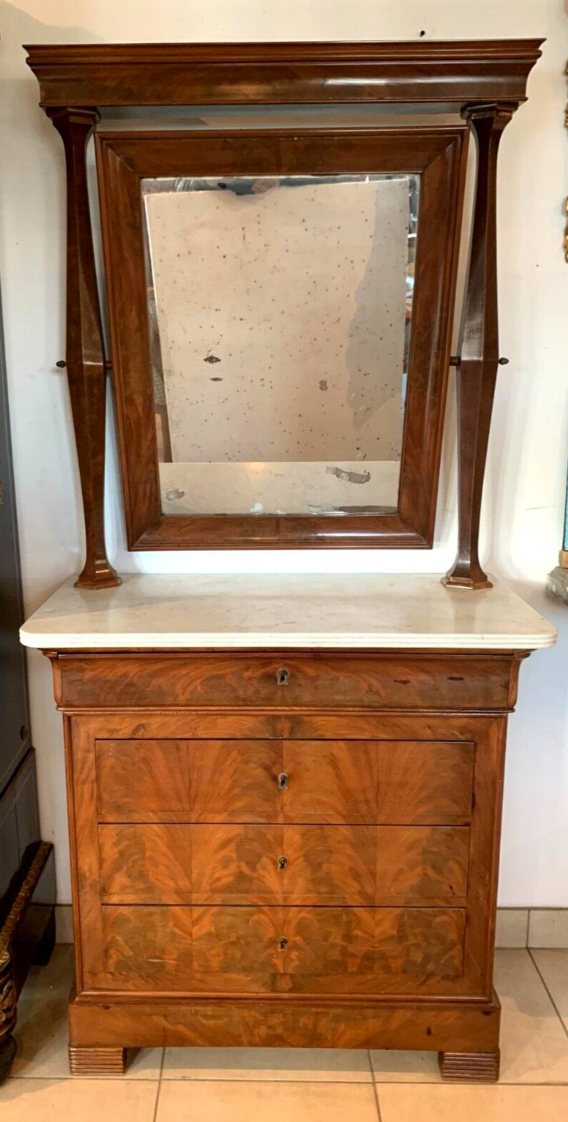 Louis Philippe dressing table chest of drawers in mahogany and 19th century veneer