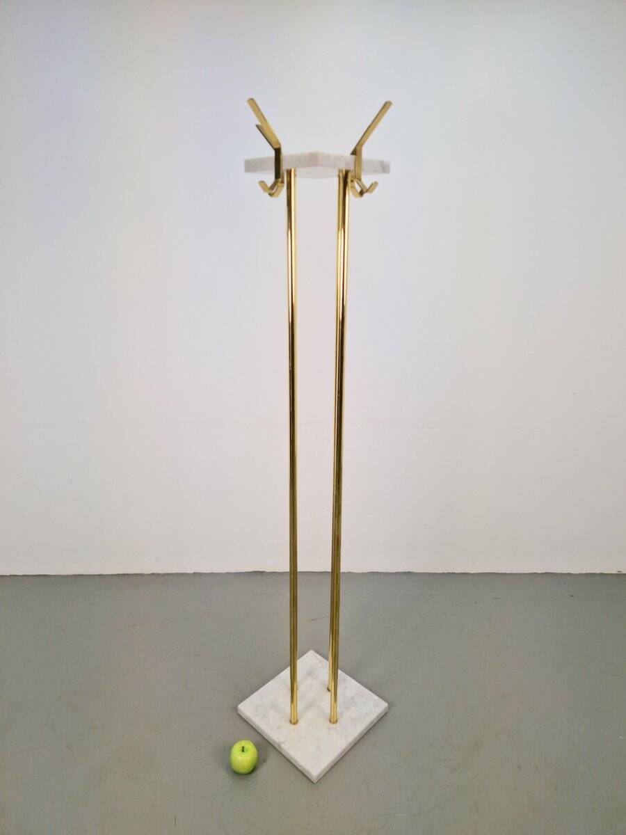 Italian Carrara Marble and Brass Freestanding Coat Rack, 1960s