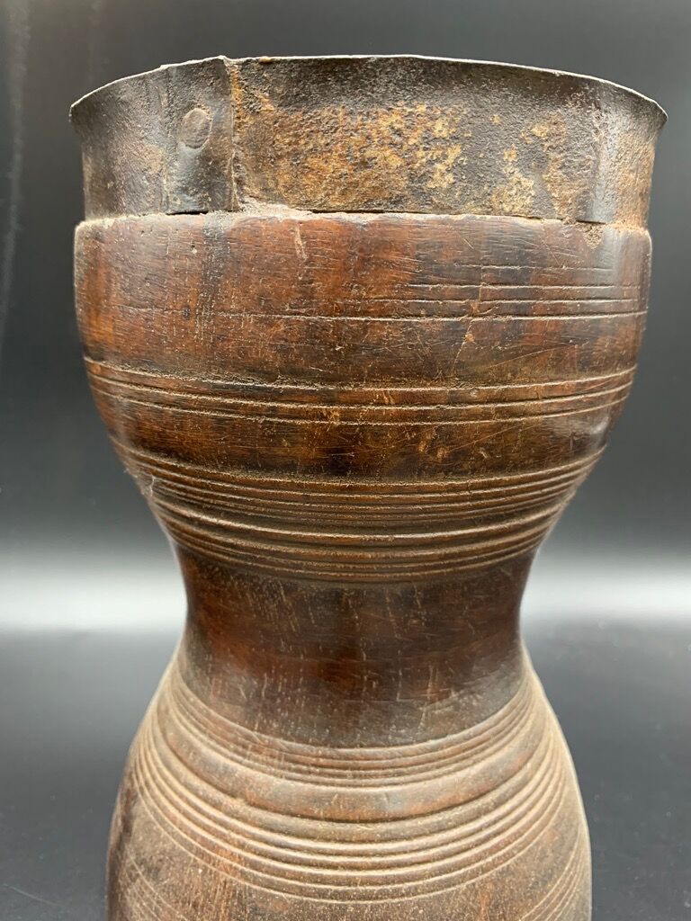 Ancient turned wood grain measurement and wrought iron hooping, India
