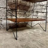 1950s wrought iron and wood bookcase shelf