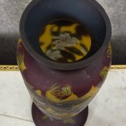 Multilayer glass vase etched with acid – Floral decoration in Art Nouveau style