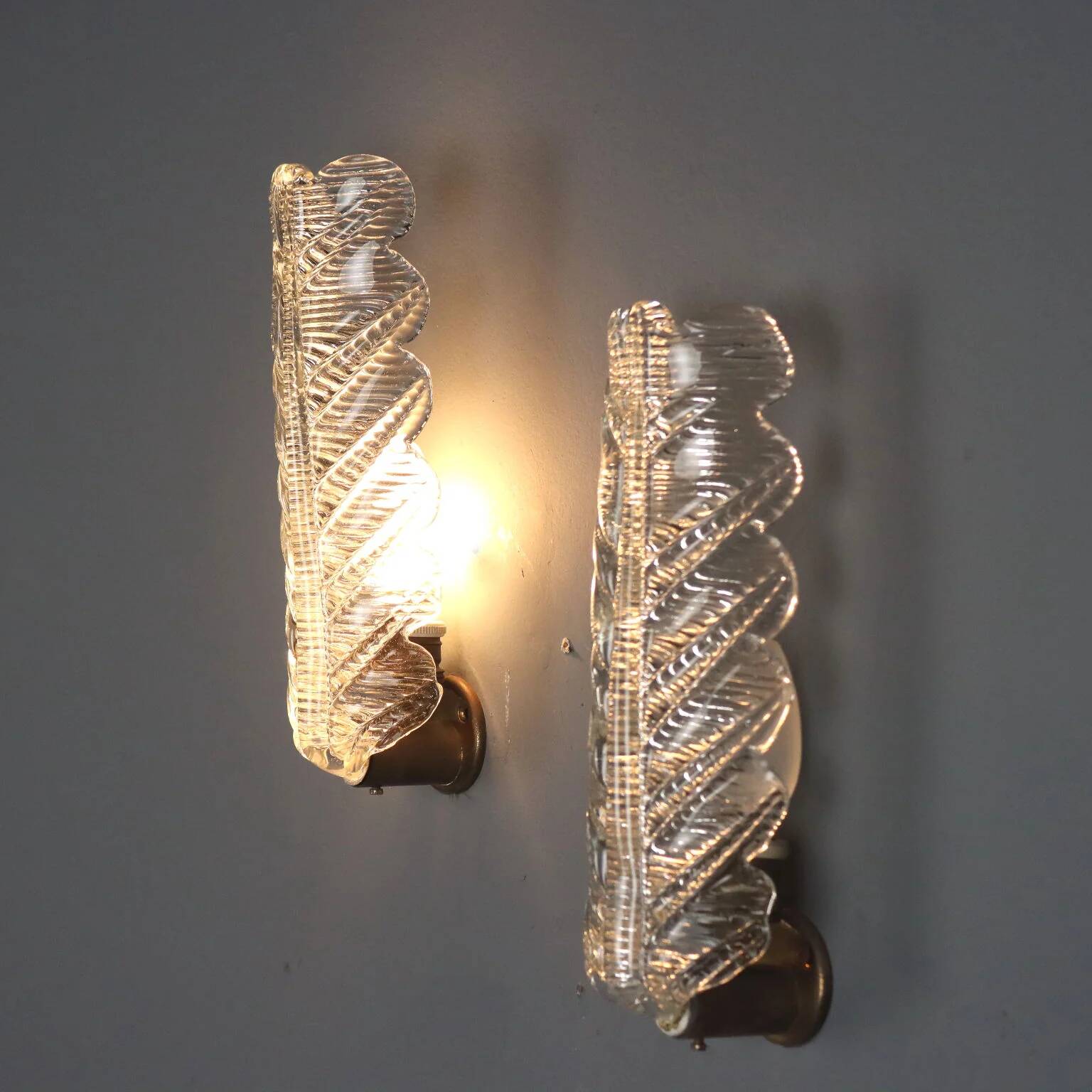 1950s brass and glass wall sconces