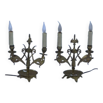 Pair of torches mounted as lamps