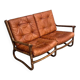 Canapé vintage en bambou et cuir, années 1970