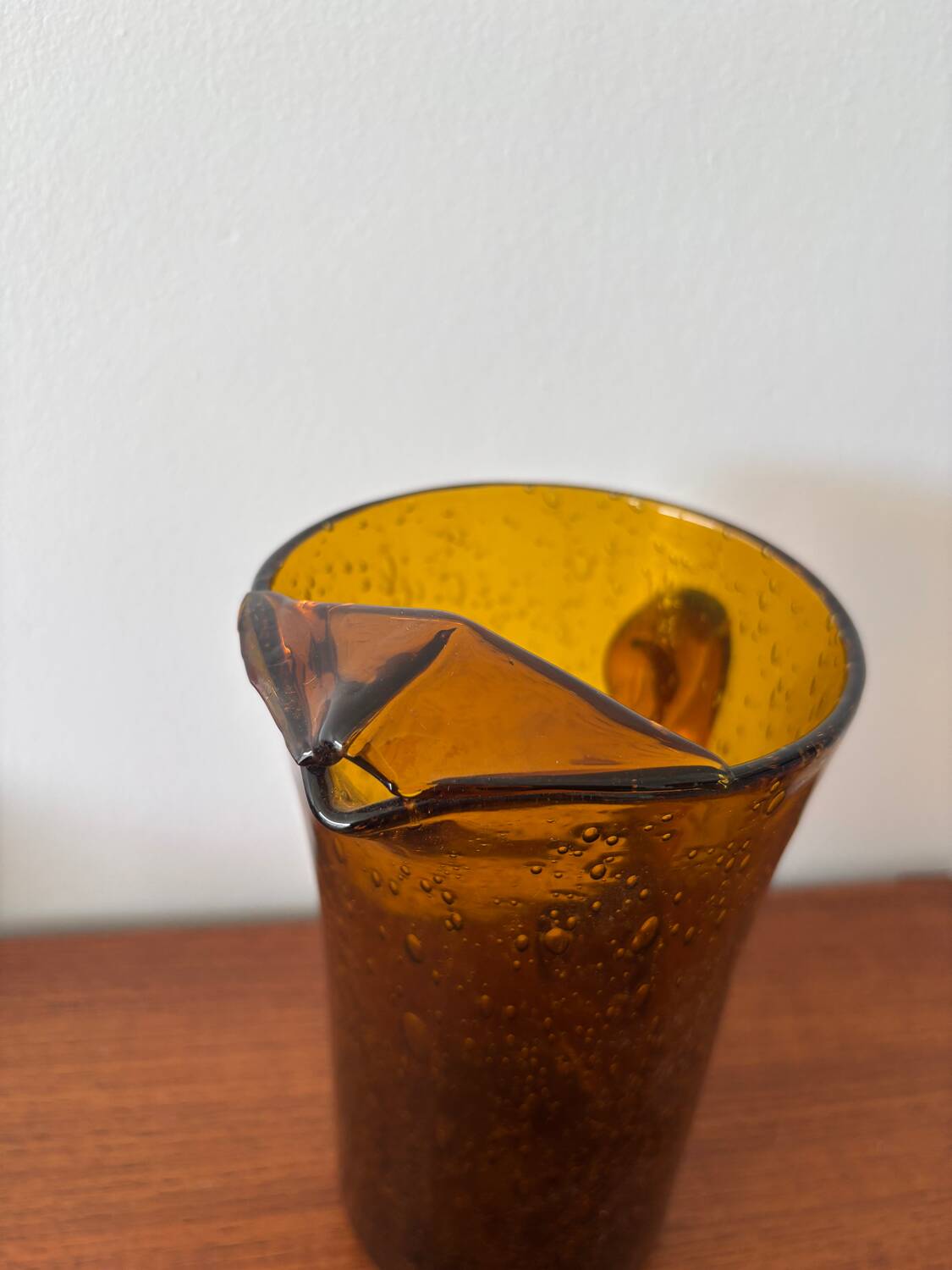 Amber bubble glass carafe signed Biot – mouth-blown – vintage fr