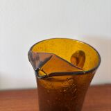 Amber bubble glass carafe signed Biot – mouth-blown – vintage fr