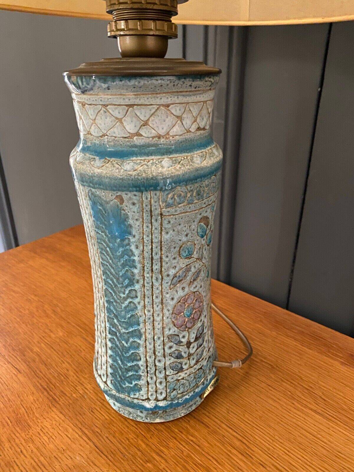 Ceramic lamp unique piece Danuta Le Henaff Larmor mid 20th floral