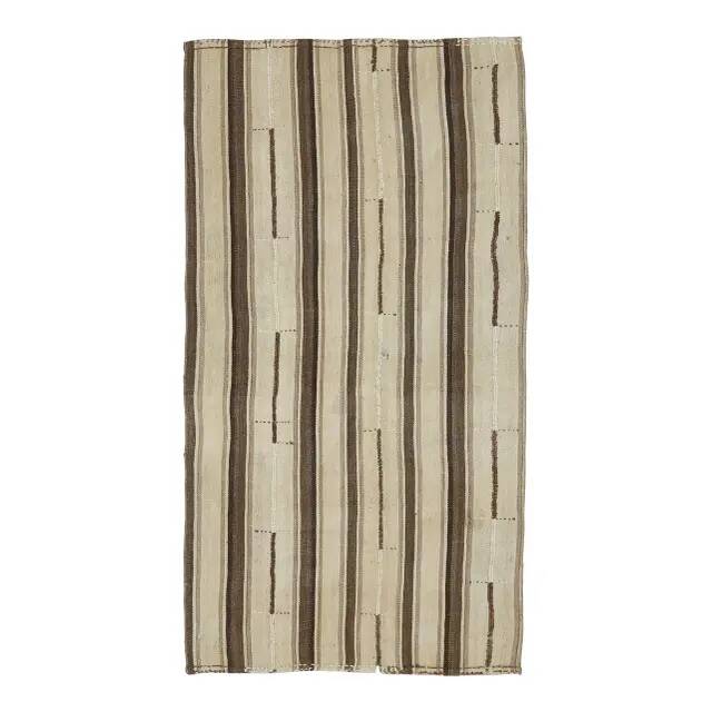 Vintage Turkish Hand-Knotted Wool Cotton Brown Kilim Runner Rug 110x213
