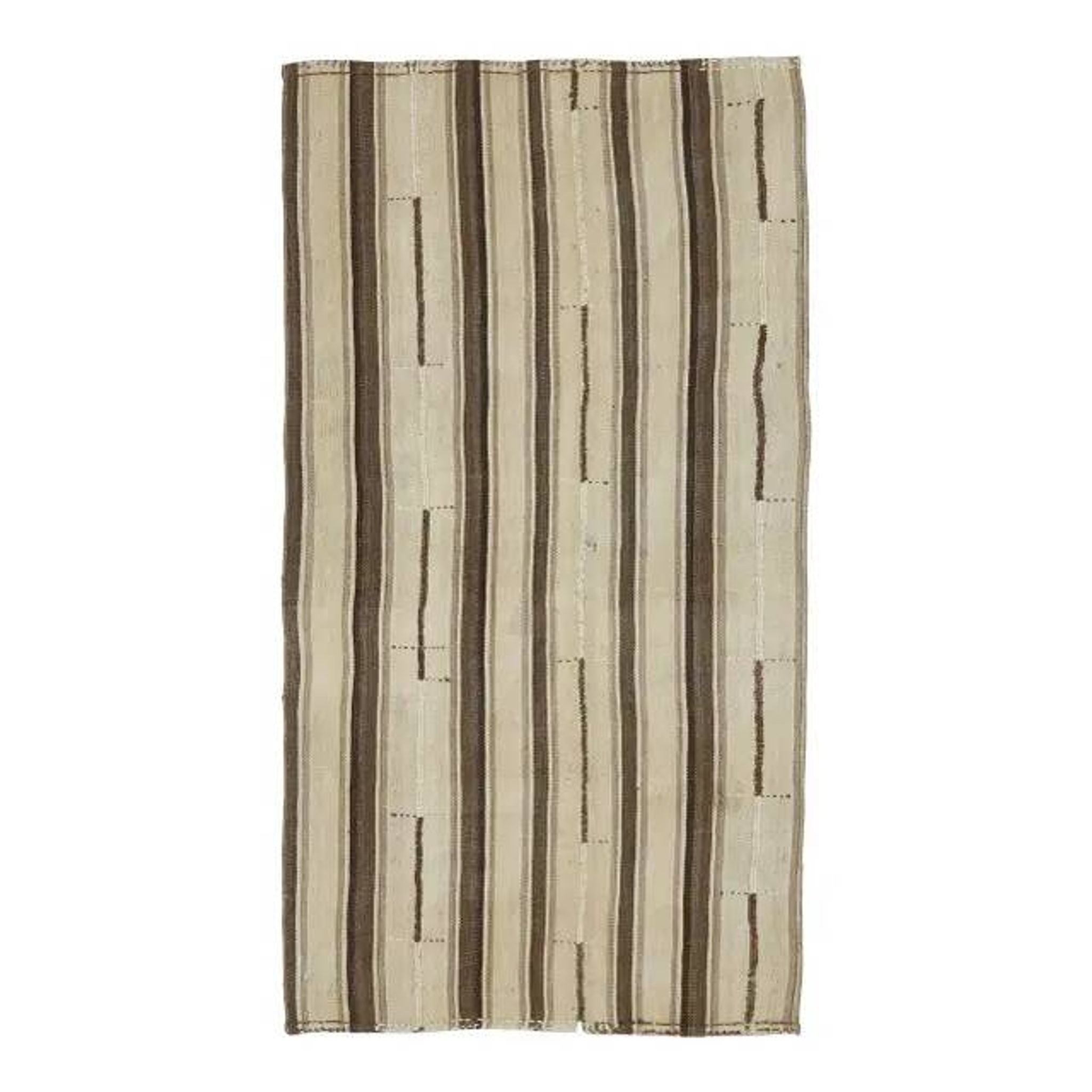 Vintage Turkish Hand-Knotted Wool Cotton Brown Kilim Runner Rug 110x213