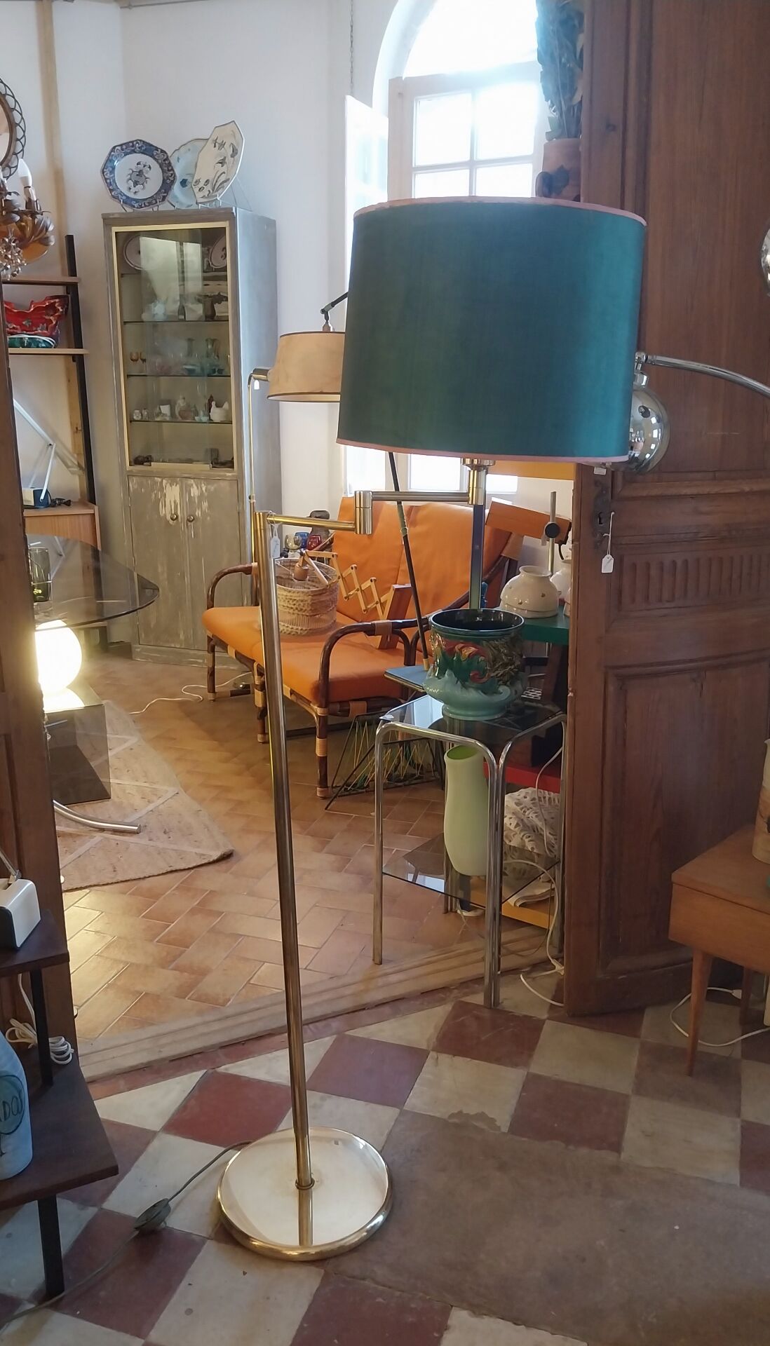 Golden brass reading floor lamp