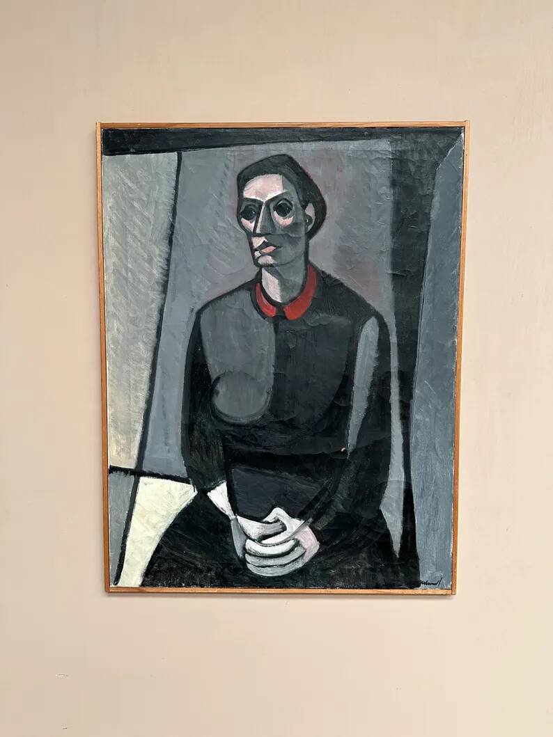 Large Original Swedish Oil on Canvas – "Portrait of Mme S" by Axel Ekelund – Signed – Vintage and Framed – 89 × 67 cm (35" × 26.4")