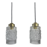 Paire d’anciennes suspensions en verre vintage