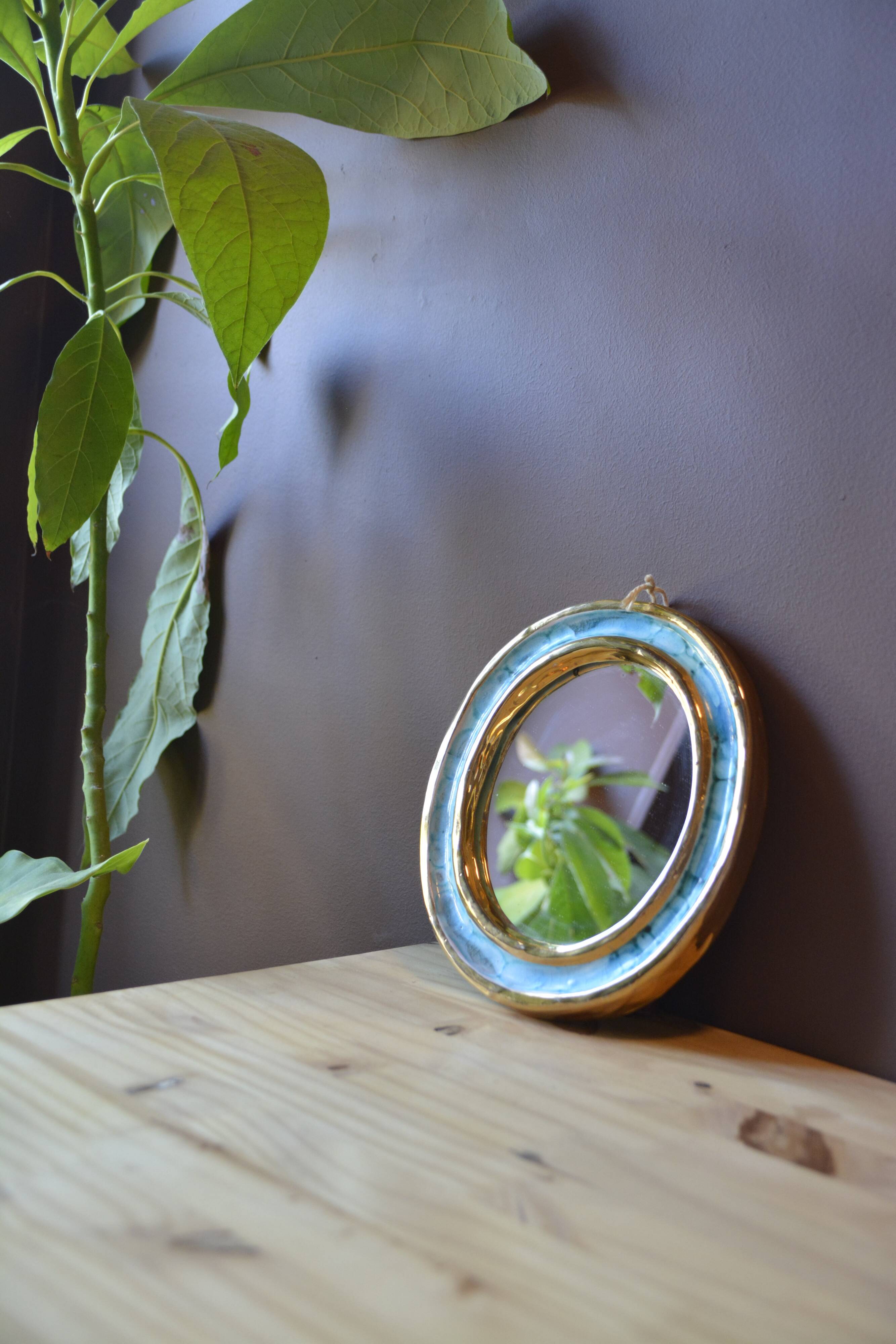 Blue and gold ceramic mirror
