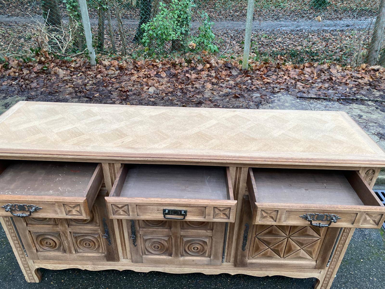 Brutalist art deco diamond point sideboard 198cm