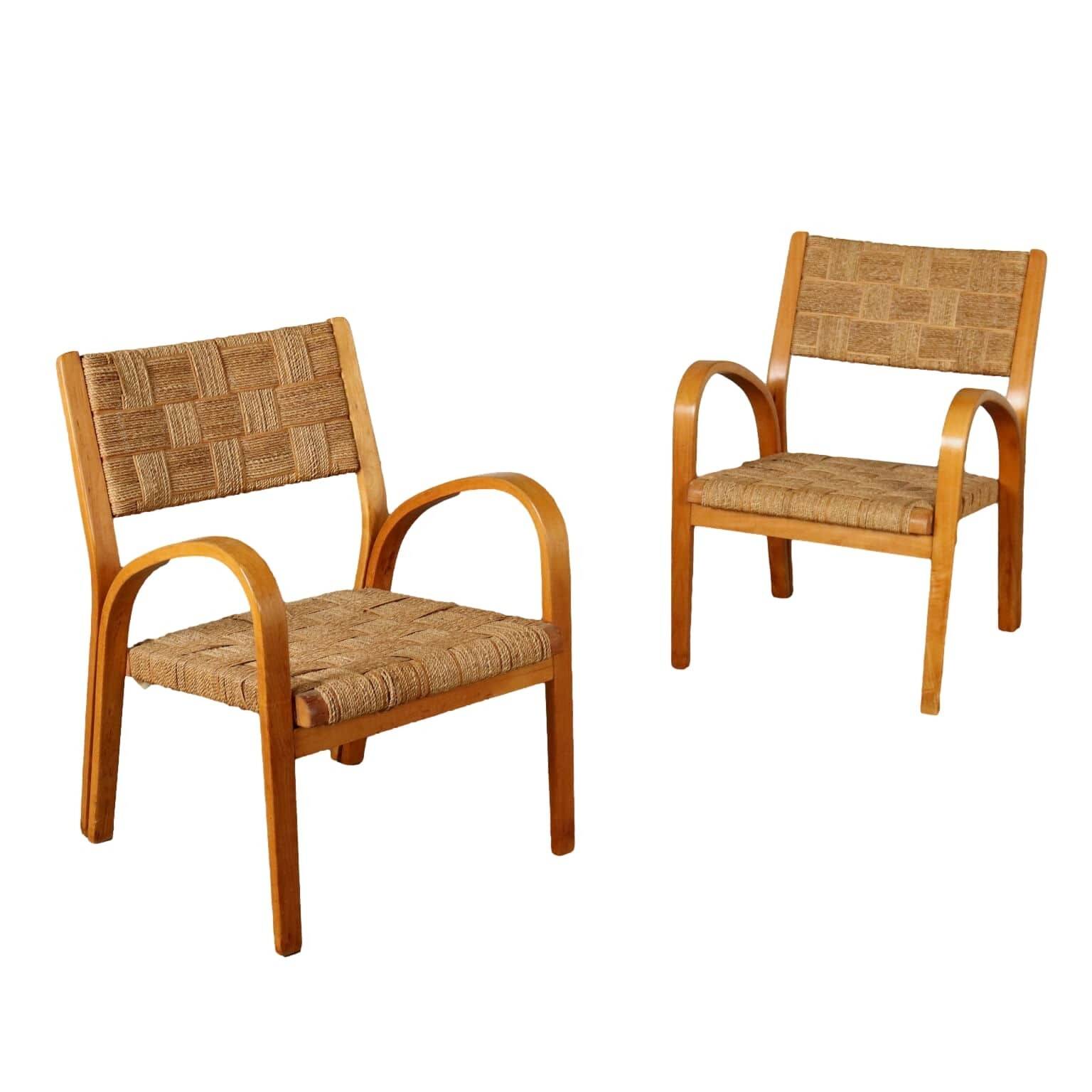 Pair of vintage beech armchairs, Italy, 1950s