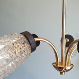Vintage chandelier in brass and glass
