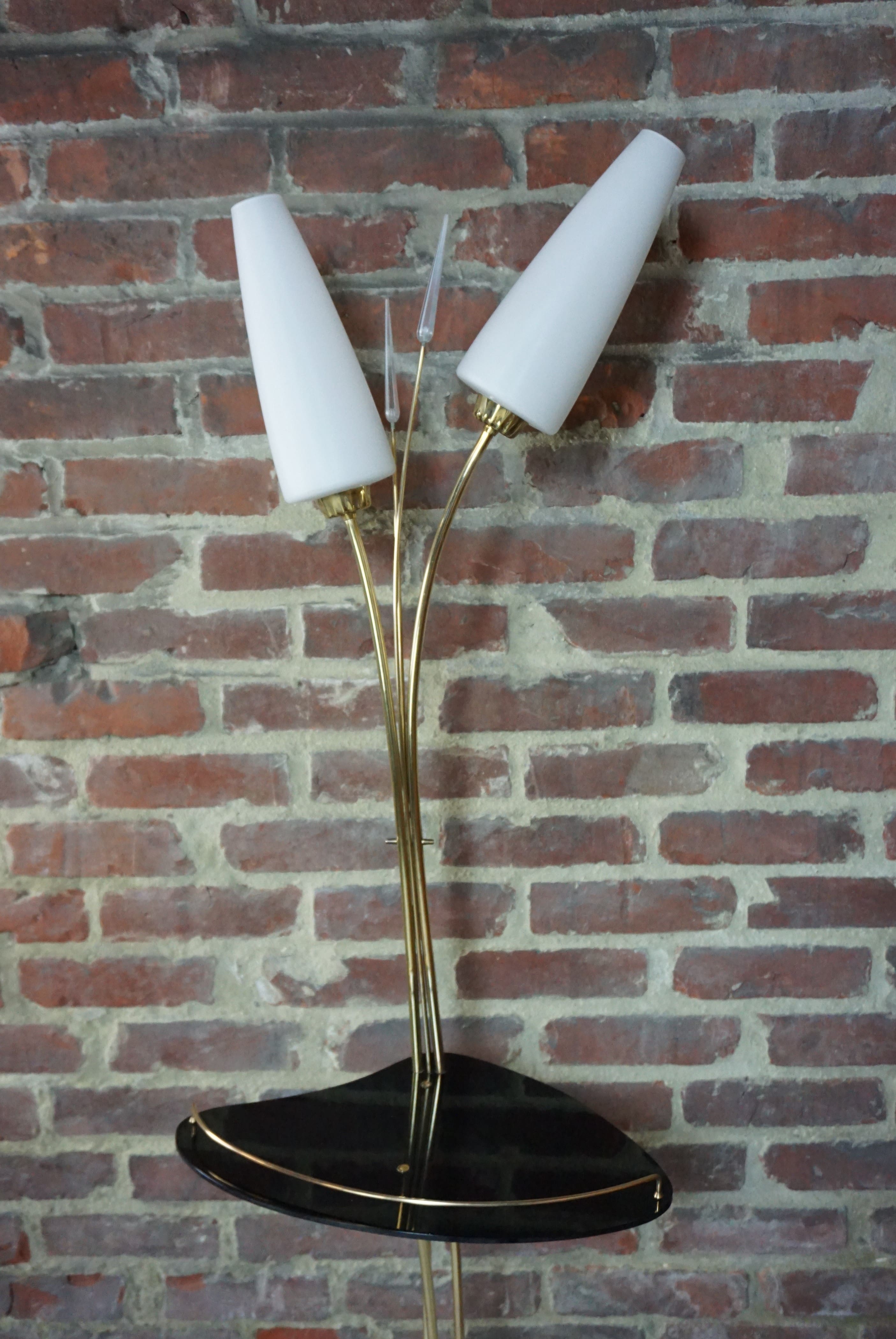 50s lamp lamp in brass and opalines design René Mathieu for Lunel