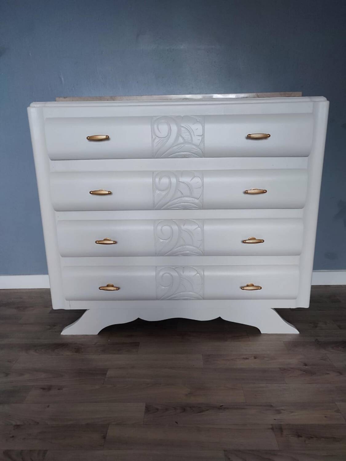 RESTORED CHEST OF DRAWERS WITH MARBLE PLATE
