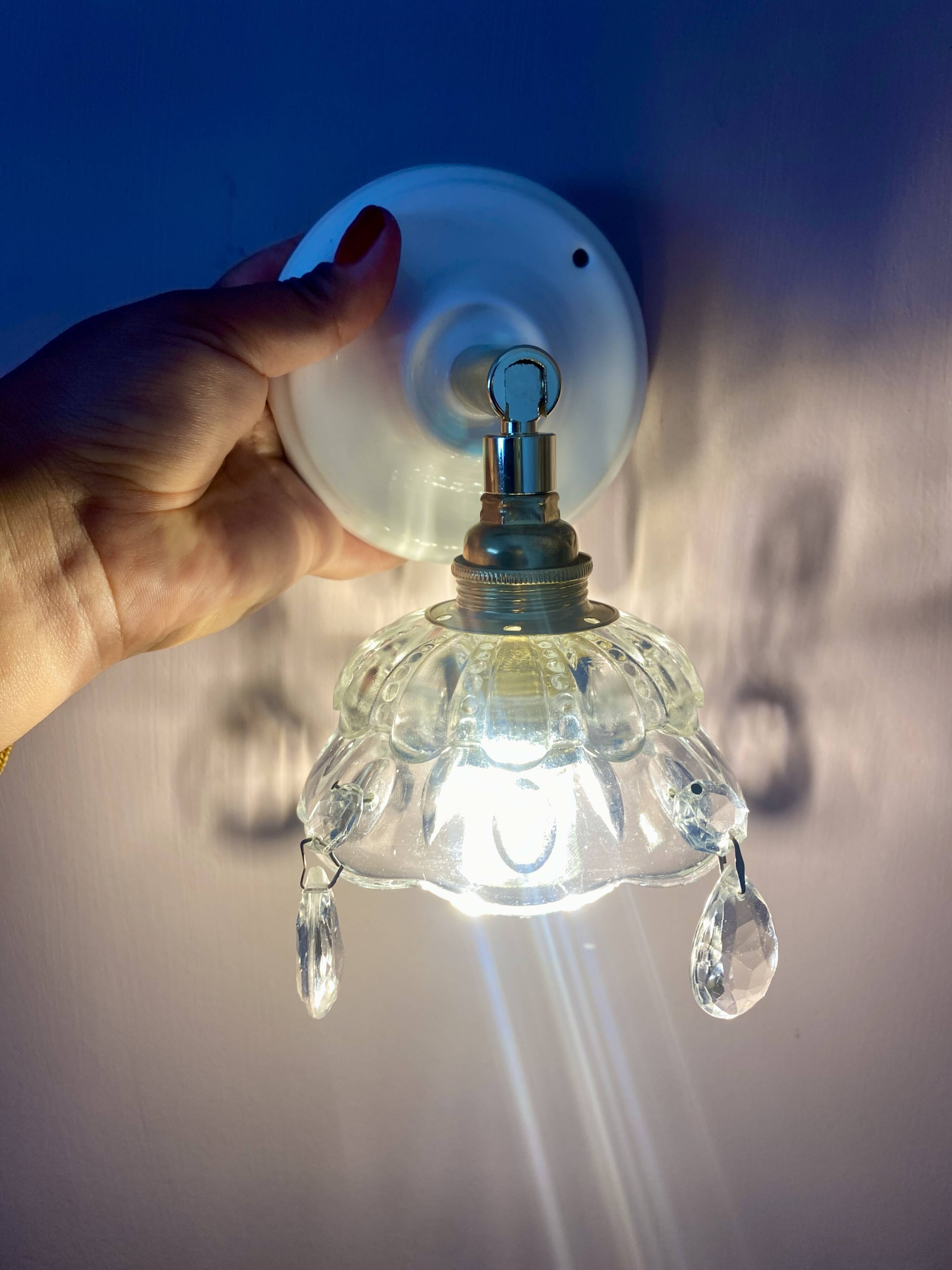 Vintage glass lampshade wall lamp with antique tassels