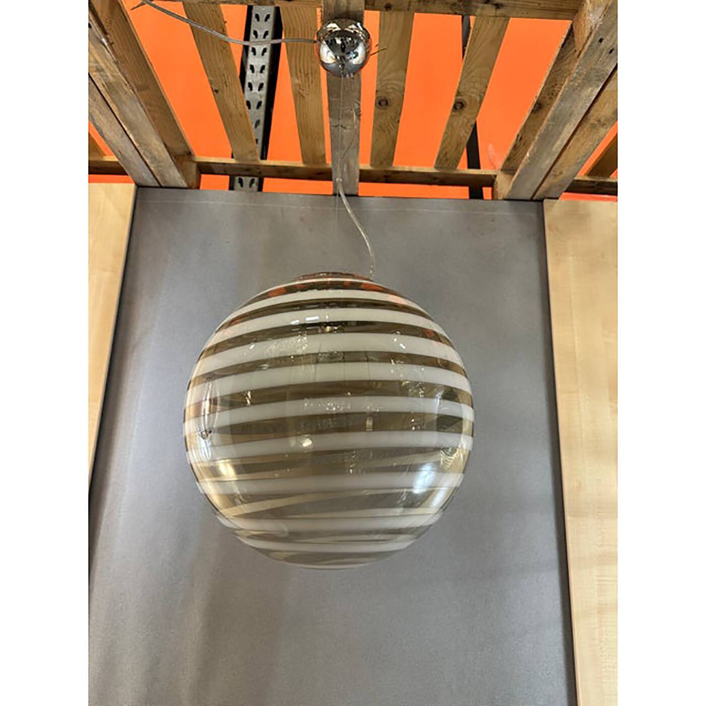 Italian Murano Style Glass Swirling Multicolors Pendant Sphere