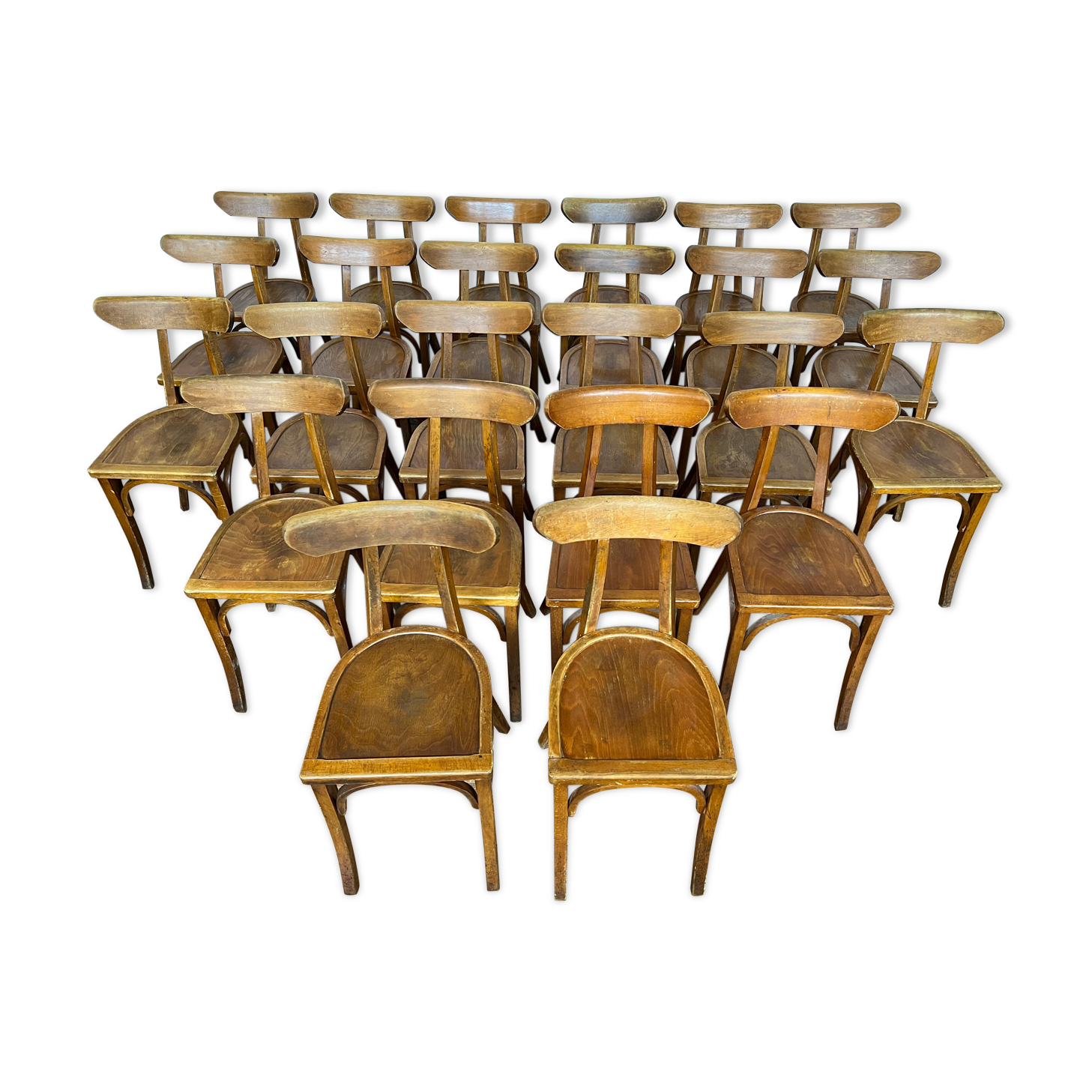 Series of 24 chairs bistrot wood curved 1960