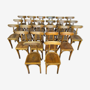Series of 24 chairs bistrot wood curved 1960