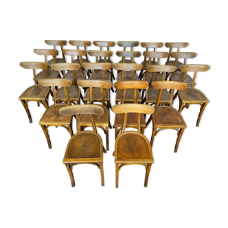 Series of 24 chairs bistrot wood curved 1960