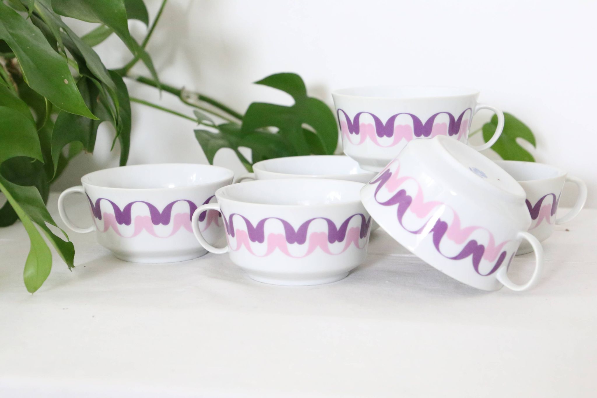 Set of 6 cups in Alfoldi porcelain, vintage Hungarian