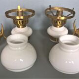 Pair of double opaline and gold metal wall light vintage 60's