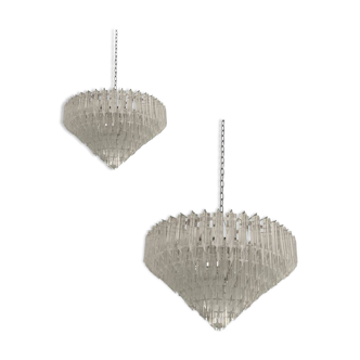 Murano glass sputnik chandelier transparent mazzega style, lot of 2 or a pair of chandeliers
