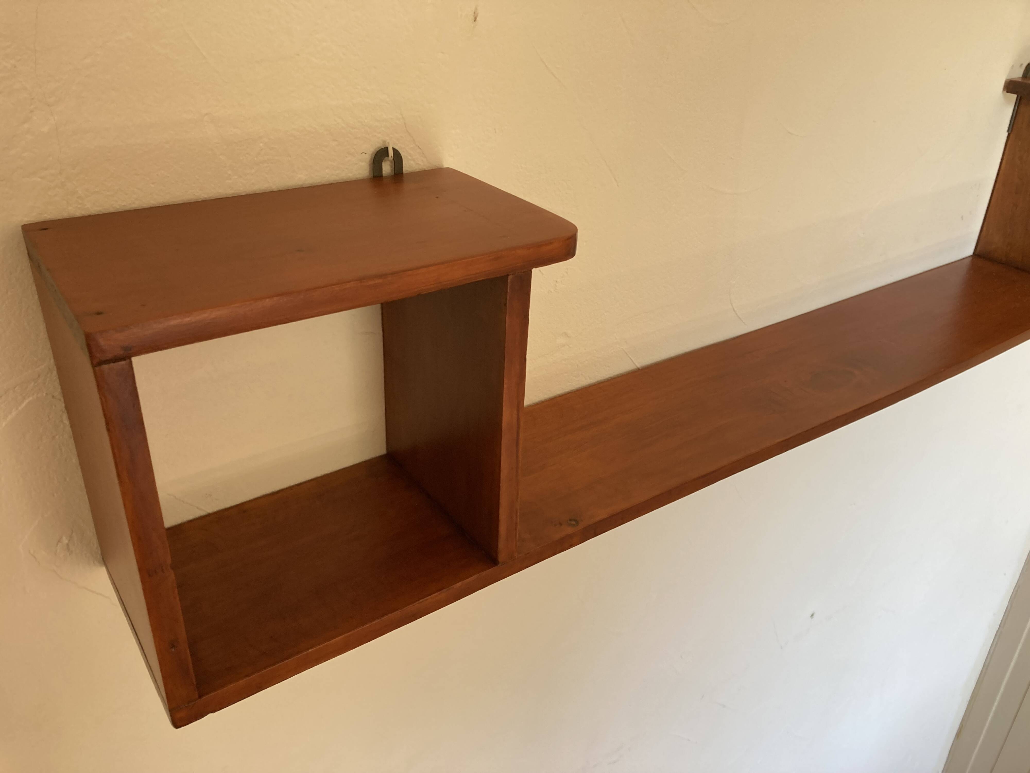 Varnished wooden wall shelf, 1960s