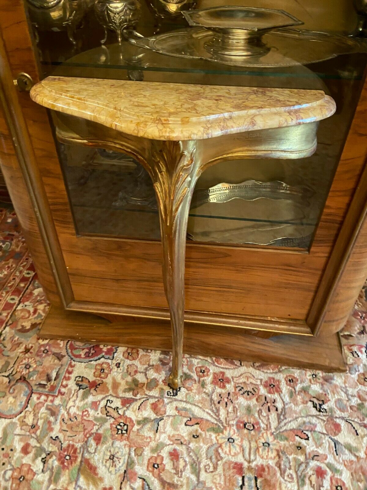 Wall console in gilded wood marble top Louis XV style