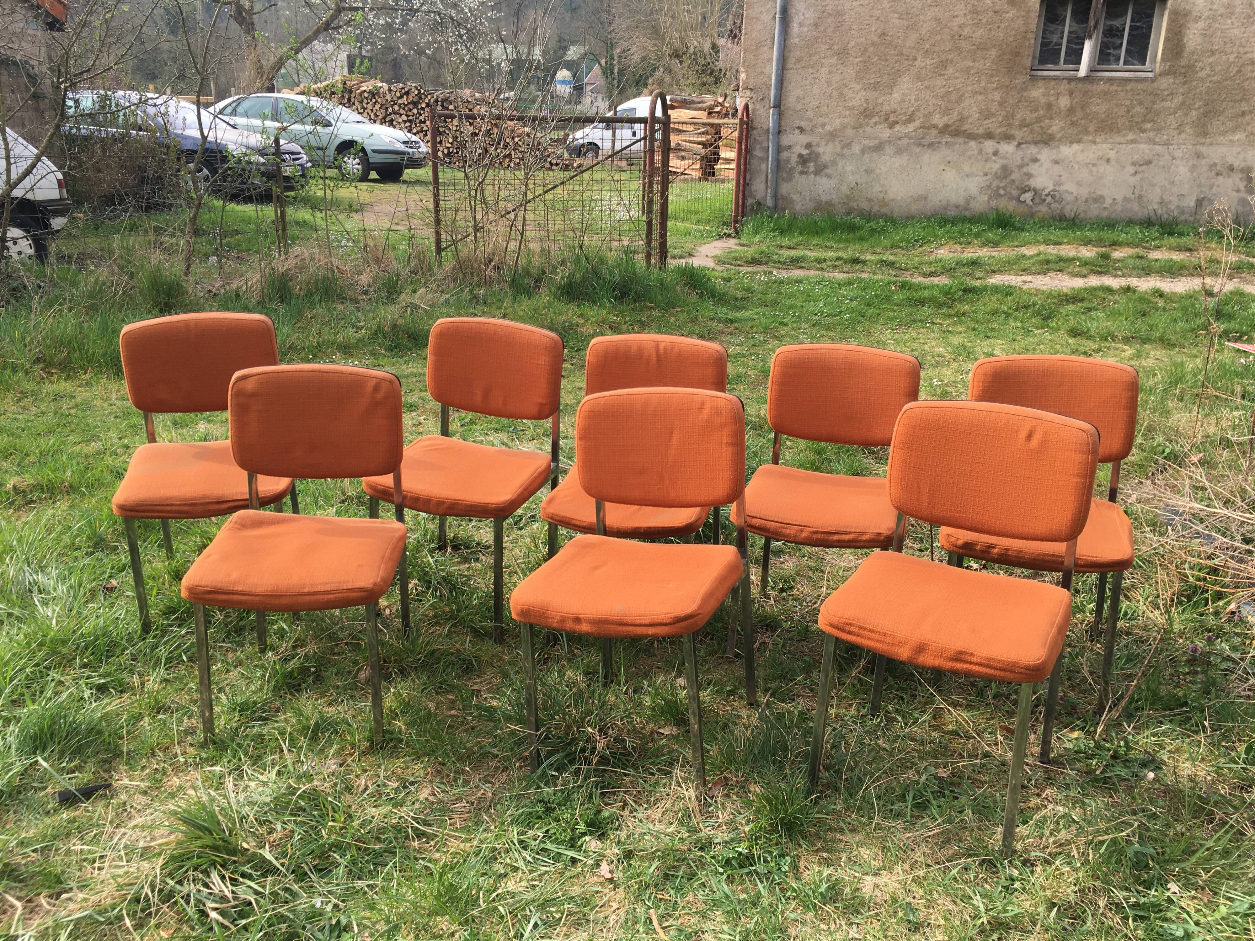 LOT of 8 chairs in orange fabric '70s very comfortable