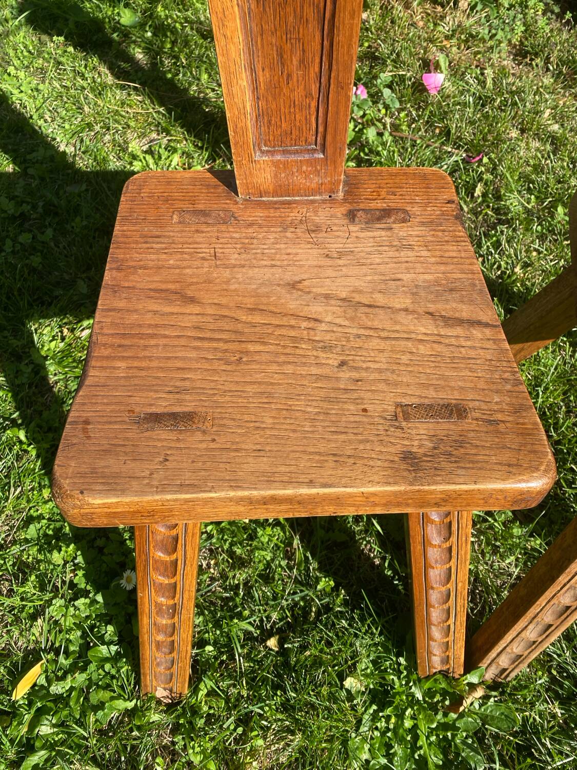 Pair of antique Catalan chairs with sun face motifs, Cerdagne