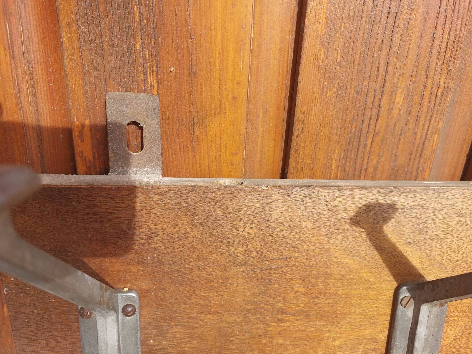 coat rack, hooks, wood and metal, vintage
