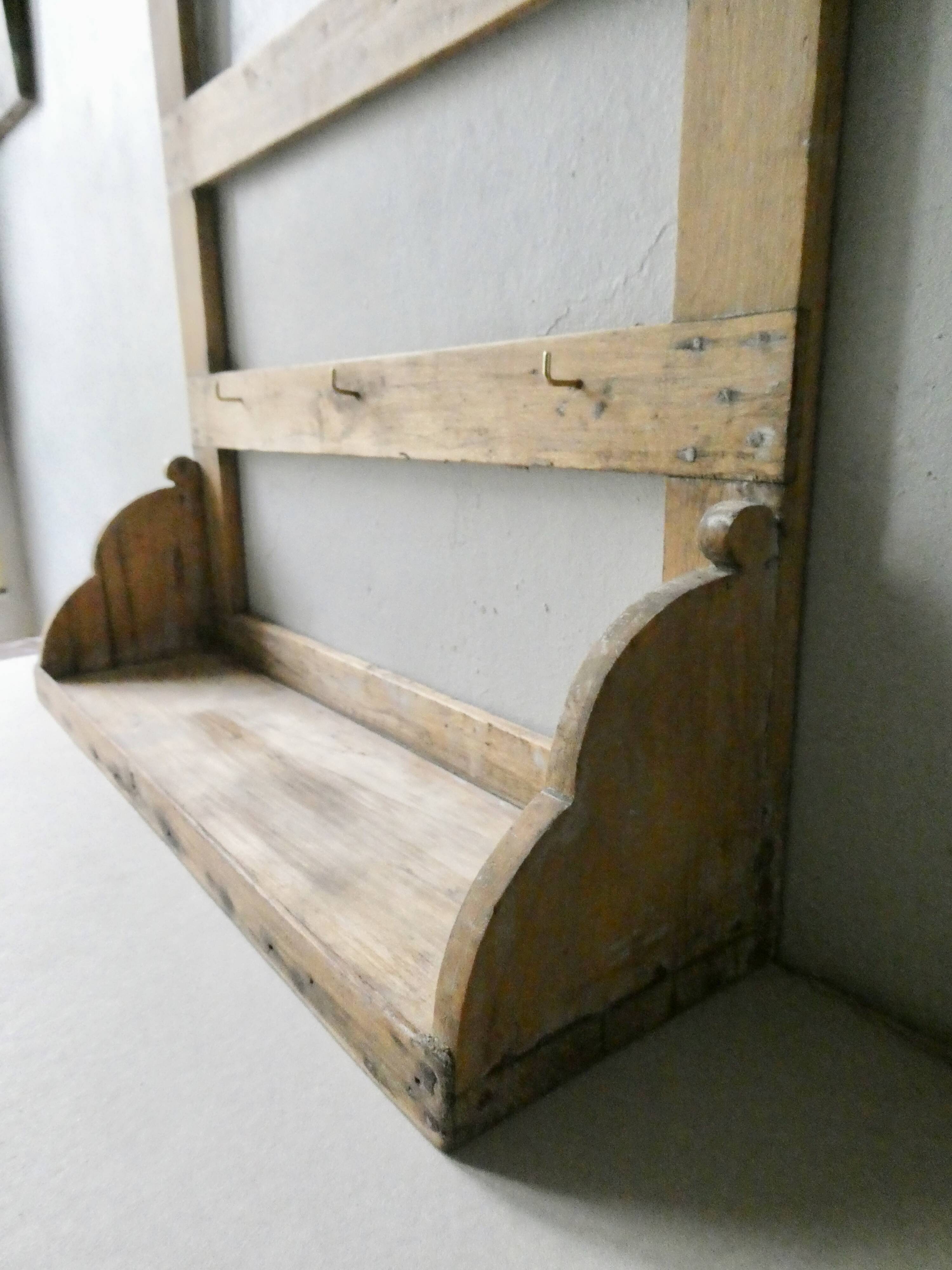 Shelf, kitchen utensils, patinated wood