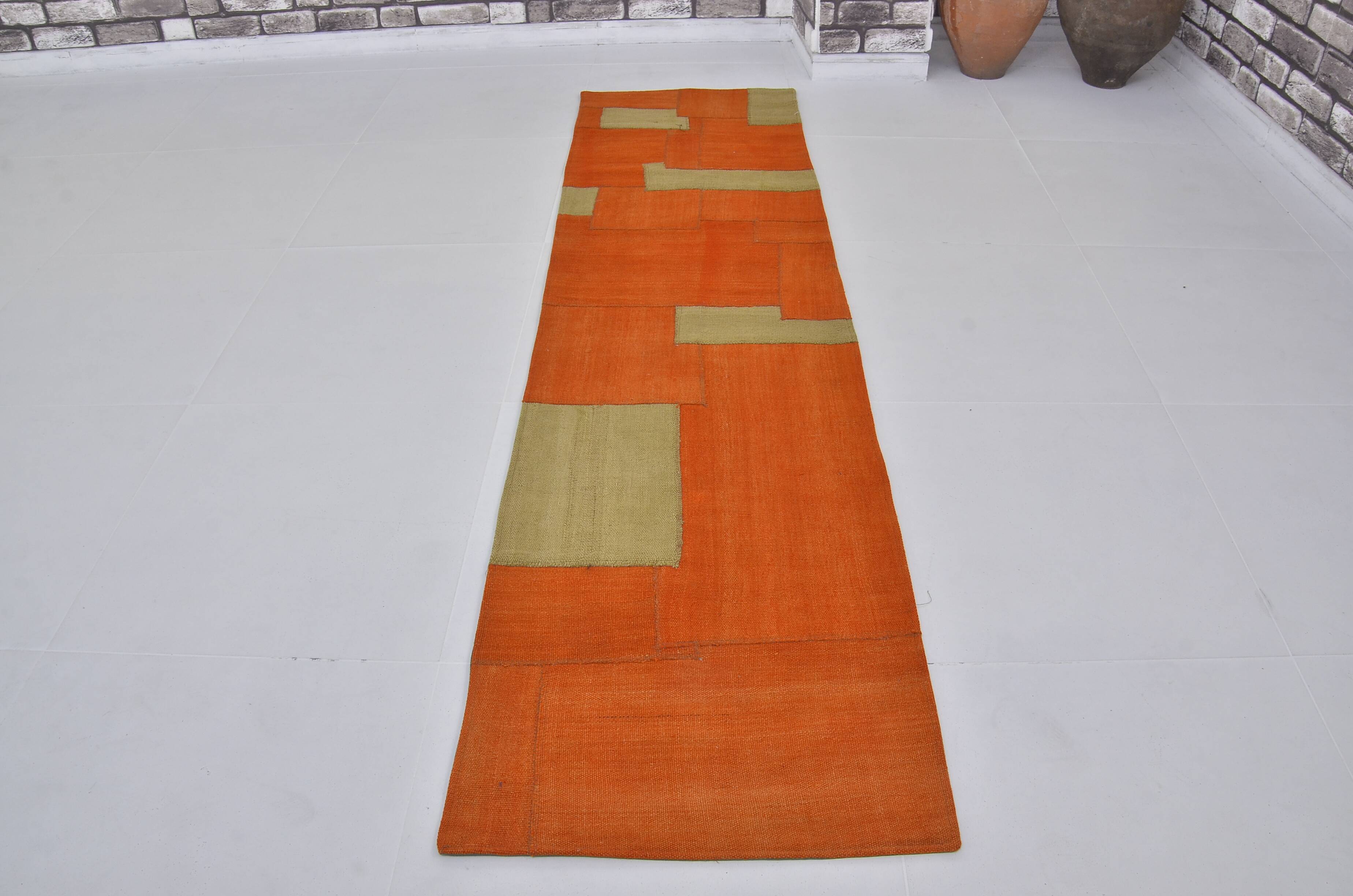 Orange And Green Vintage Kilim Runner sku 3857
