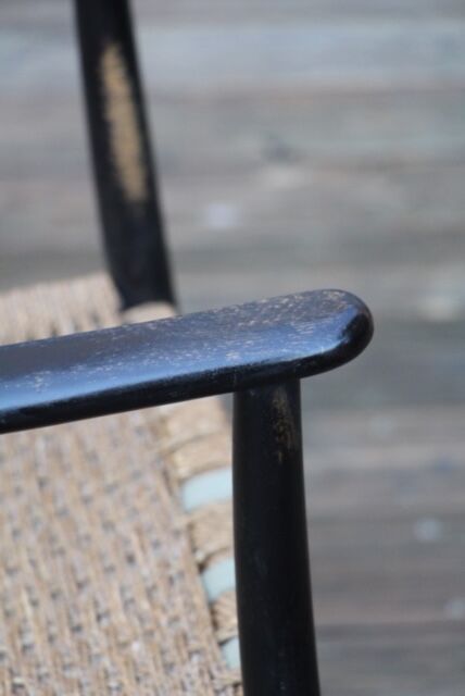 Rocking- vintage flesh blackened wood and rope Italy 1960