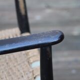 Rocking- vintage flesh blackened wood and rope Italy 1960