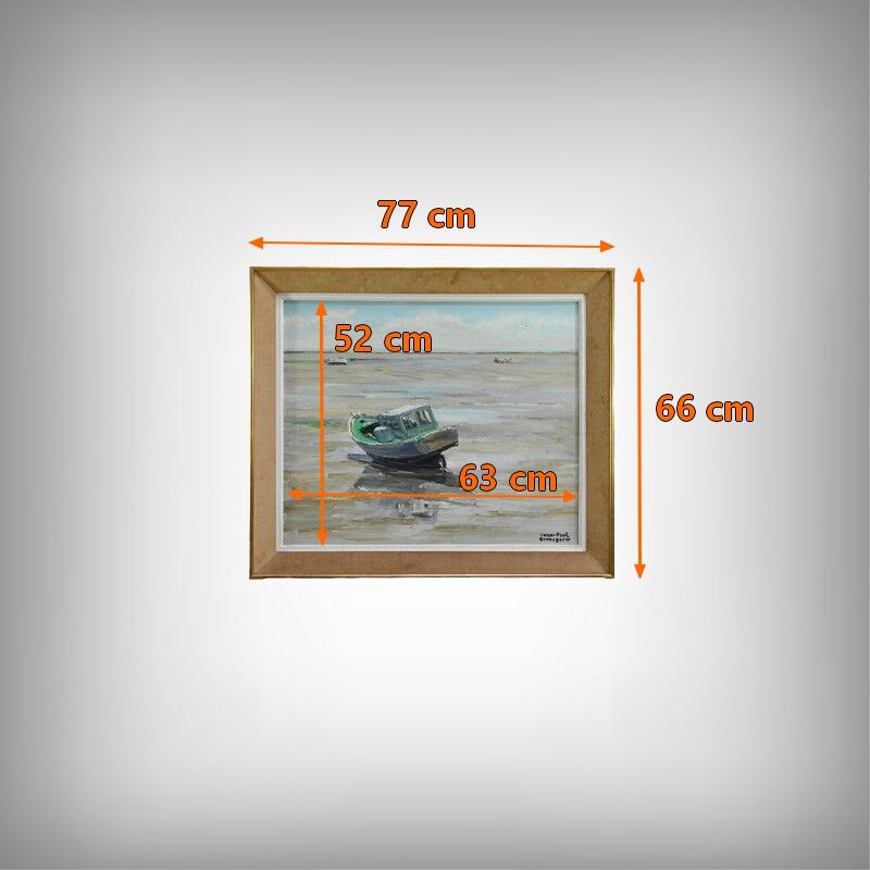 Painting "Boat at Low Tide", signed J-P. Guinegault – 2nd part of the 20th century