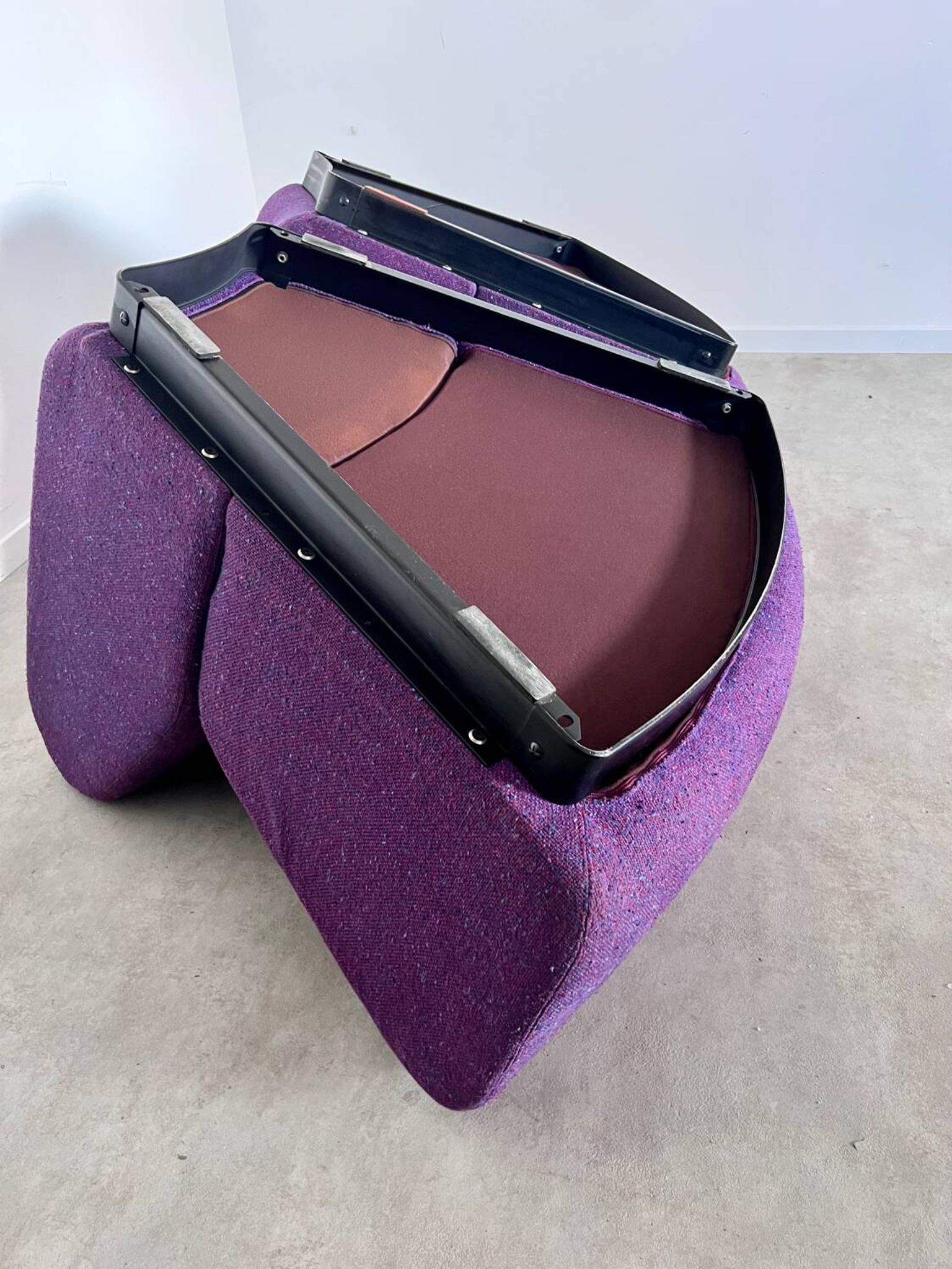 Lot 2 low chairs Space Age design from the 70s purple fabric vintage armchair