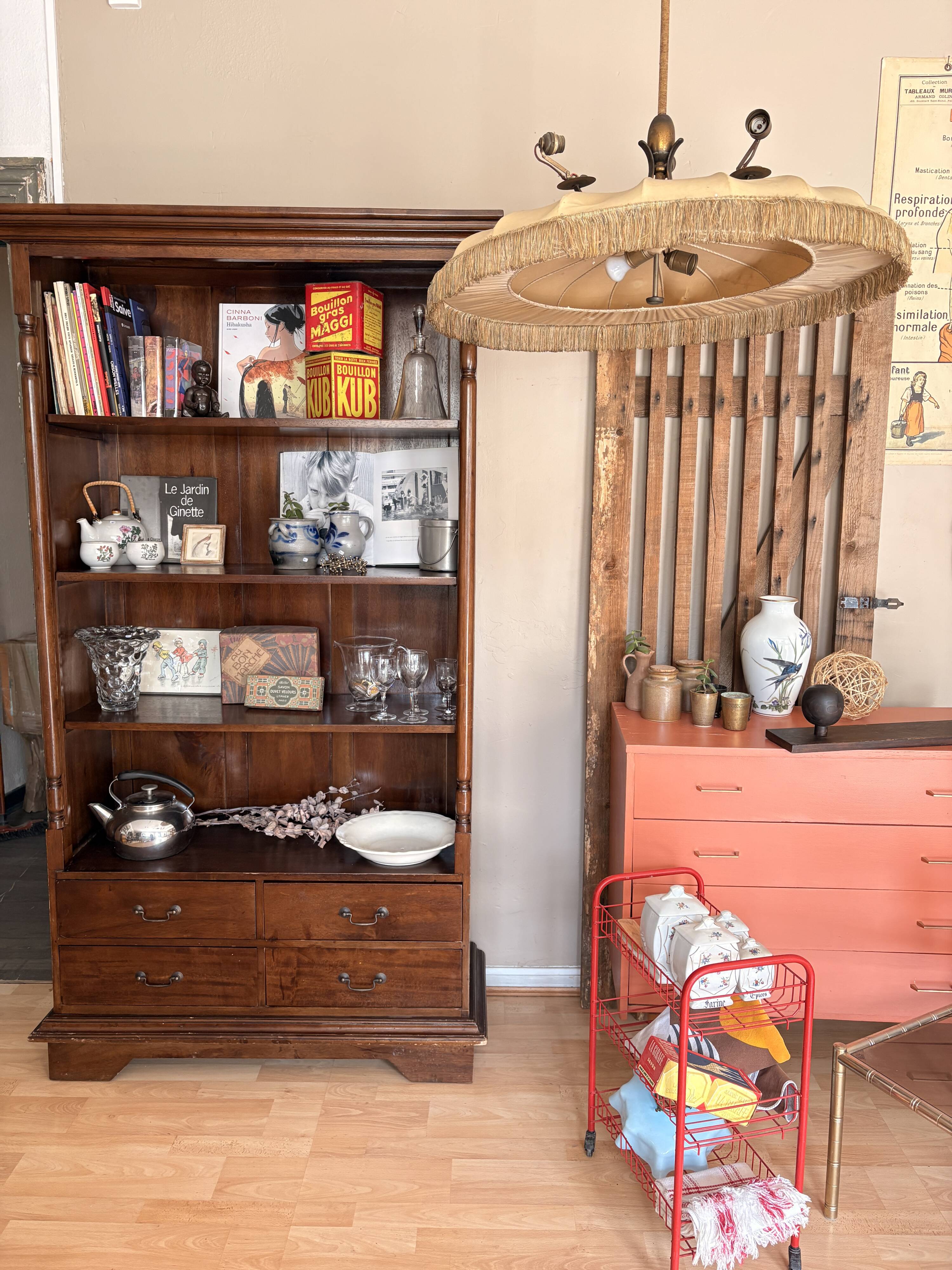 Wooden bookshelf with drawer