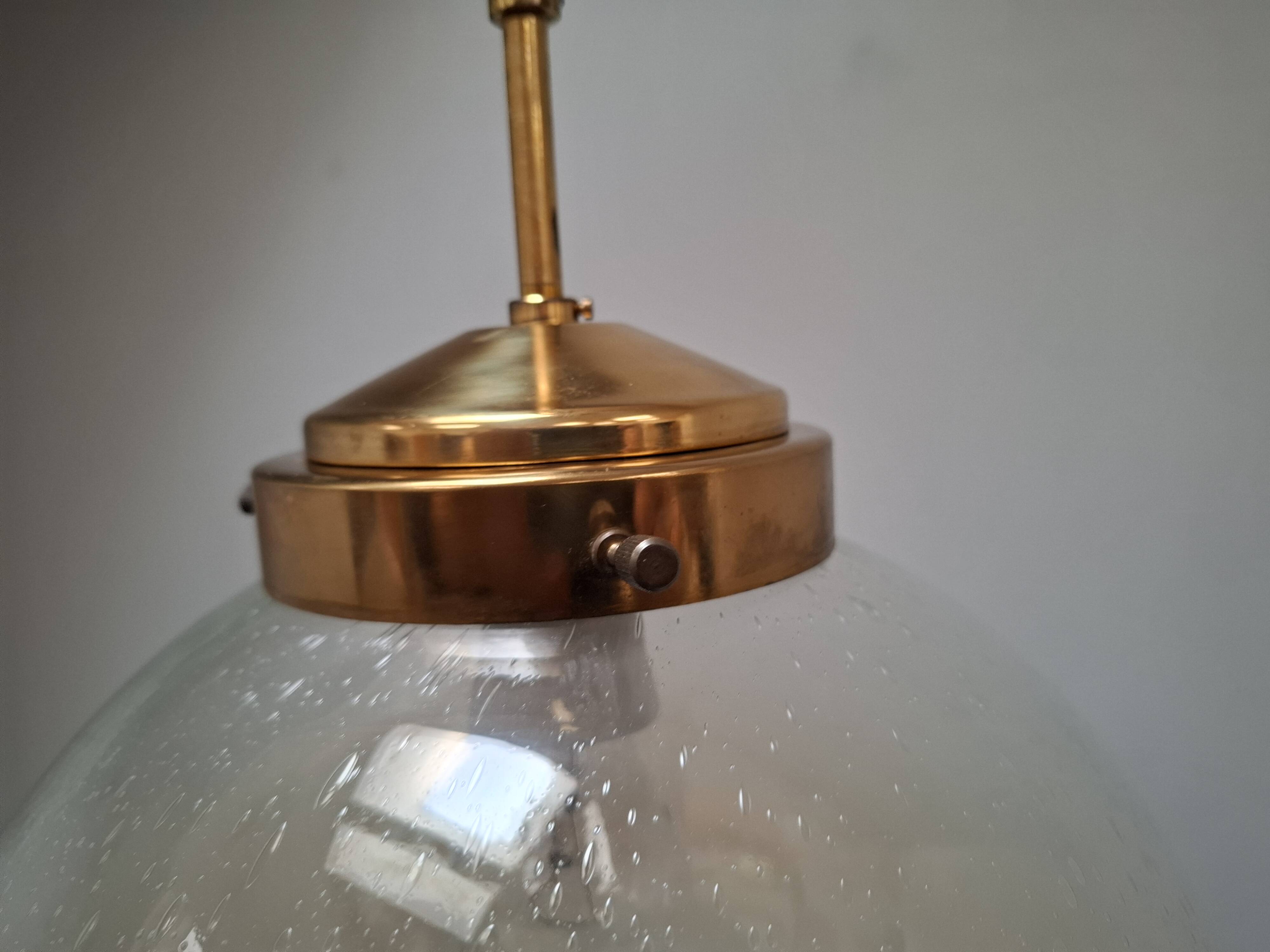 Midcentury Brass and Smoked Bubble Glass Pendant by Kamenický Šenov, 1960s