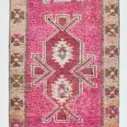 3x11 Vintage Pink & Brown Turkish Runner Rug, 87x339Cm