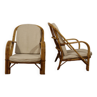 Pair of Audoux Minnet rattan armchairs