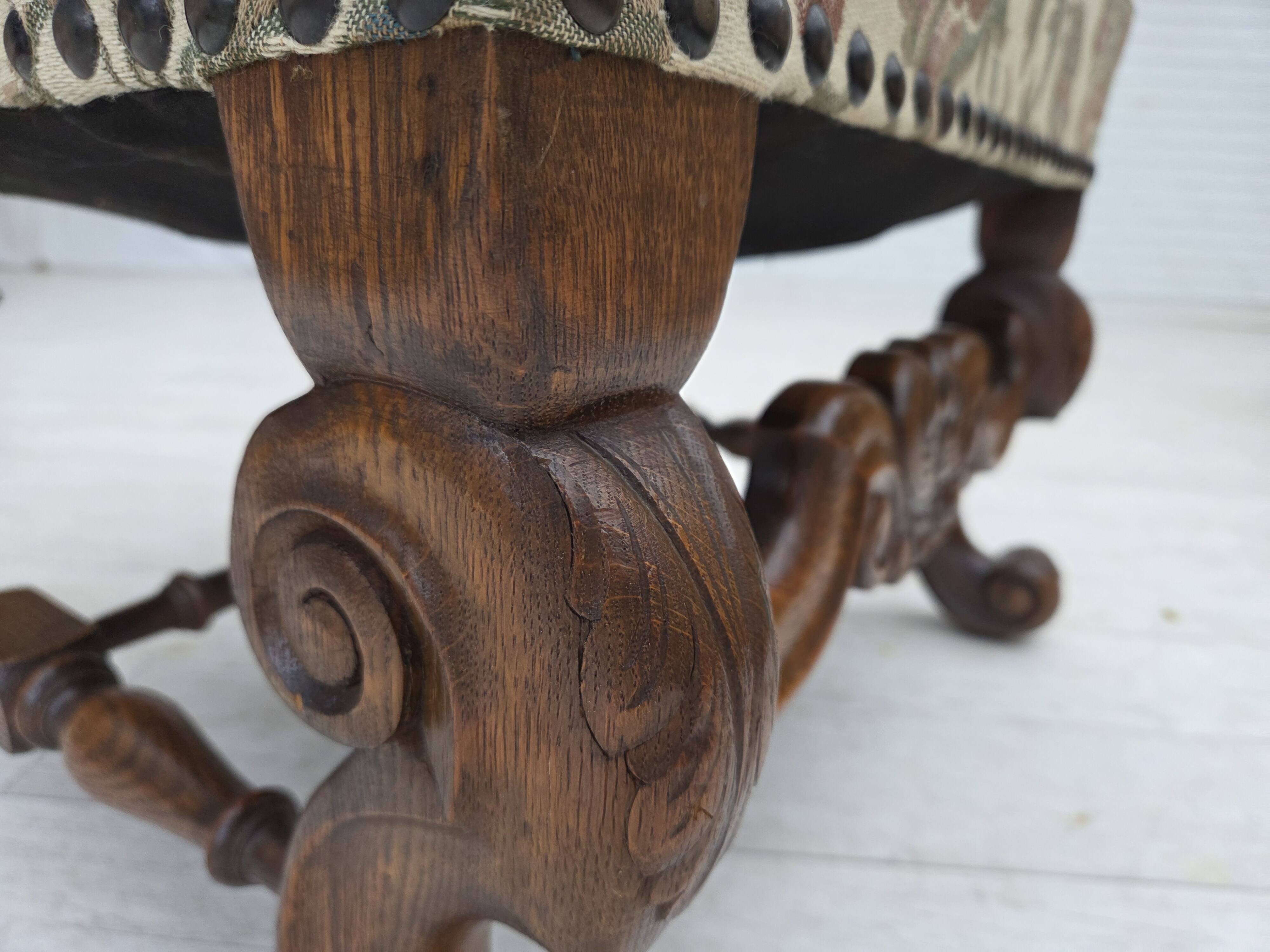 1950s, Scandinavian highback armchair, furniture fabric, oak wood.